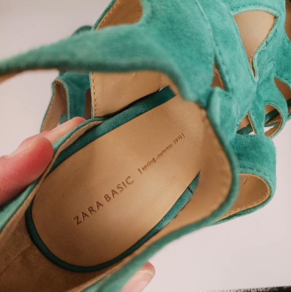 Zara Sz 37 Turquoise Suede Cutout Stiletto High Heel Festival Club Womens - Picture 8 of 10